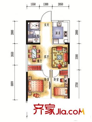 中央學府K戶型 2室2廳1衛(wèi)1廚