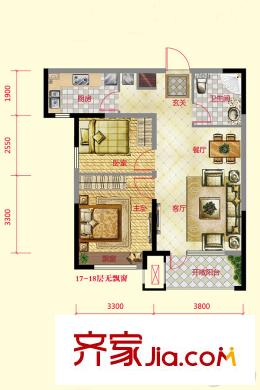 保利紫荊公館A2戶型 2室2廳1衛(wèi)1廚