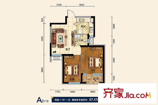 首創(chuàng)光和城A2戶型 2室1廳1衛(wèi)1廚