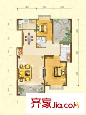 益華御才灣A2戶型 2室2廳2衛(wèi)1廚
