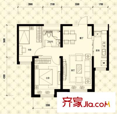 中海寰宇天下（售罄）A戶型 2室2廳1衛(wèi)