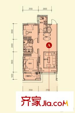 中海寰宇天下天成90平A戶型 2室2廳1衛(wèi)1廚