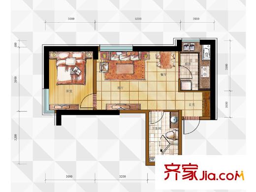萬科明天廣場4#3門戶型（售完） 1室2廳1衛(wèi)