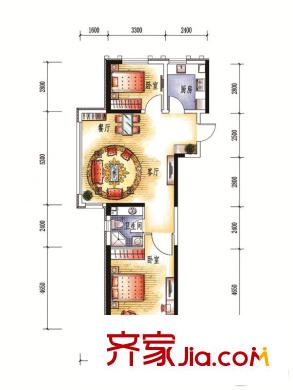 中央學府A戶型 2室2廳1衛(wèi)1廚
