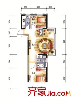 中央學府J戶型 2室2廳1衛(wèi)1廚