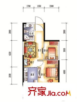 中央學府C戶型 2室2廳1衛(wèi)1廚