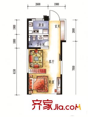 中央學府L戶型 1室1廳1衛(wèi)1廚