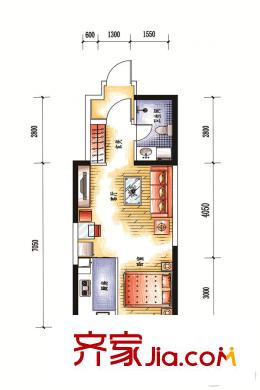 中央學府L'戶型 1室1廳1衛(wèi)1廚