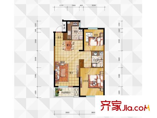 萬(wàn)科明天廣場(chǎng)D戶(hù)型 2室2廳1衛(wèi)1廚