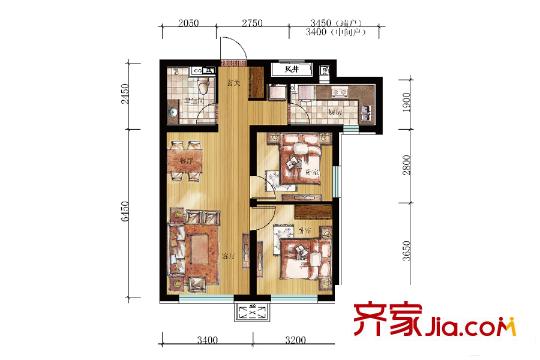 萬科明天廣場15#樓75平方米戶型 2室2廳1衛(wèi)1廚