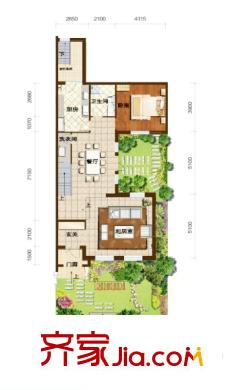 翠金湖美墅島別墅S2戶型一層 1室2廳1衛(wèi)1廚