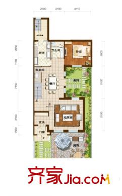 翠金湖美墅島別墅S2-4戶型一層 1室2廳1衛(wèi)1廚
