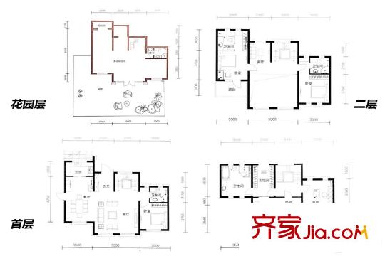 綠洲灣8號(hào)別墅K6戶型 4室3廳2衛(wèi)1廚