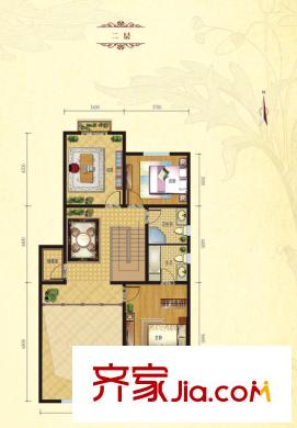 綠洲灣8號(hào)疊墅A戶型二層 2室1廳2衛(wèi)