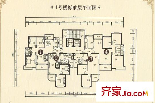 恒大山水城高層標準層平面圖 3室2廳1衛(wèi)1廚
