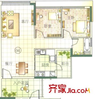 鼎湖森鄰M1棟18層04戶型 2室2廳1衛(wèi)1廚