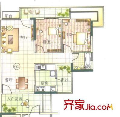 鼎湖森鄰M1棟4層04戶型 2室2廳1衛(wèi)1廚