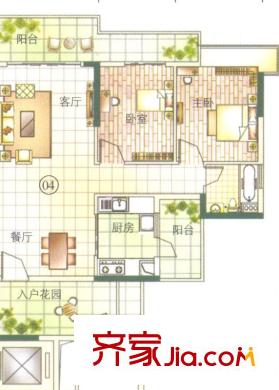 鼎湖森鄰M1棟3層04戶型 2室2廳1衛(wèi)1廚