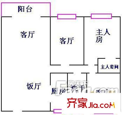 麗景園戶型圖3室2廳 3室2廳2衛(wèi)1廚
