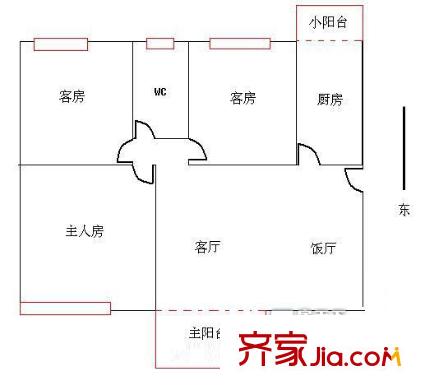 麗景園戶型圖3室2廳 3室2廳2衛(wèi)1廚