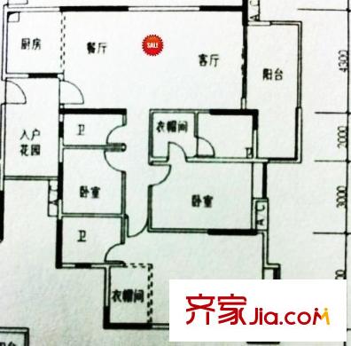 銨琦豪庭戶型圖戶型圖 3室2廳2衛(wèi)1廚
