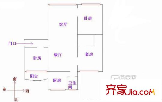 麗景園戶型圖3室2廳 3室2廳2衛(wèi)1廚