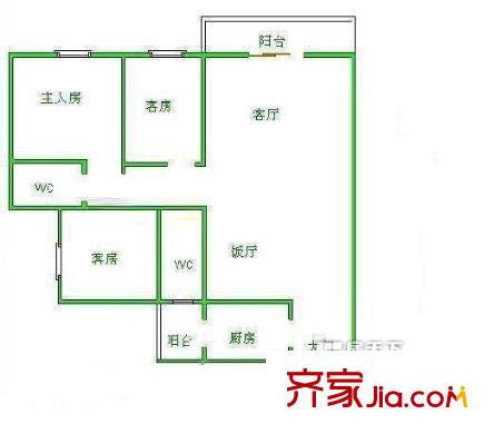 麗景園戶型圖3室2廳 3室2廳2衛(wèi)1廚