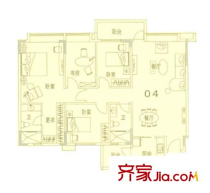 藍(lán)色海岸戶型圖E座二-二十六層04戶型 4室2廳2衛(wèi)