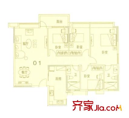 藍(lán)色海岸戶型圖E座二-二十六層01戶型 4室2廳2衛(wèi)