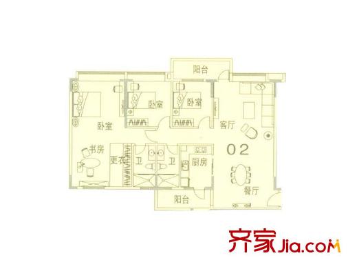 藍(lán)色海岸戶型圖D座二-二十六層02戶型 3室2廳2衛(wèi)
