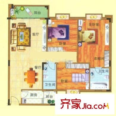 怡福豪庭戶型圖3室2廳戶型圖 3室2廳2衛(wèi)1廚