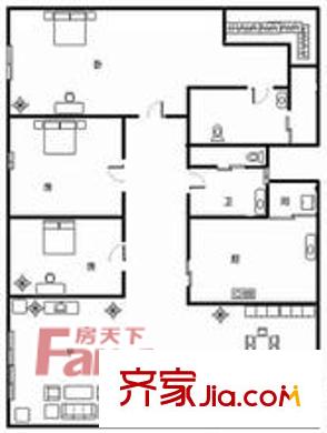 雍翠庭戶型圖3室2廳戶型圖 3室2廳1衛(wèi)1廚