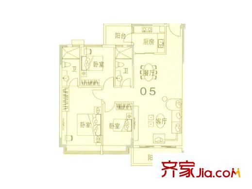 藍(lán)色海岸戶型圖C座二-二十六層05戶型 3室2廳2衛(wèi)