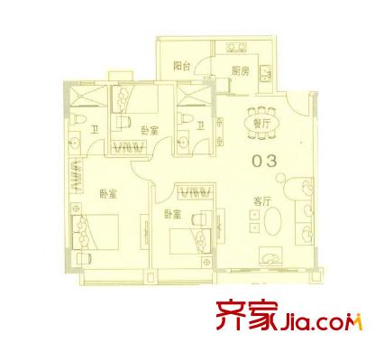 藍(lán)色海岸戶型圖E座二-二十六層03戶型 3室2廳2衛(wèi)
