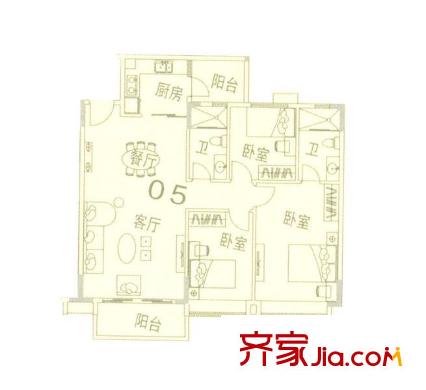 藍(lán)色海岸戶型圖D座二-二十六層05戶型 3室2廳2衛(wèi)