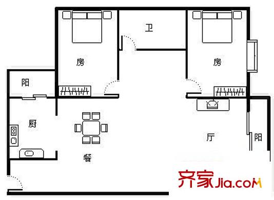 駿業(yè)樓 2室 戶型圖
