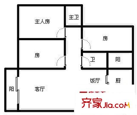 德景居戶型圖三室兩廳戶型圖 3室2廳2衛(wèi)1廚