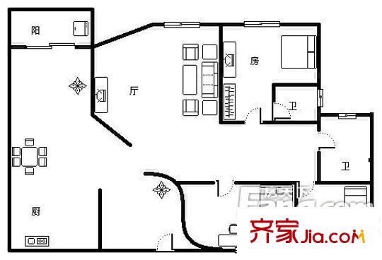廣德業(yè)大廈戶型圖3室戶型圖 3室2廳2衛(wèi)1廚