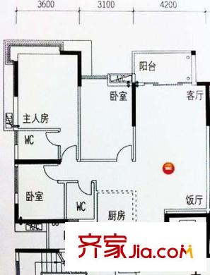 銀景苑戶(hù)型圖3室2廳戶(hù)型圖 3室2廳2衛(wèi)1廚