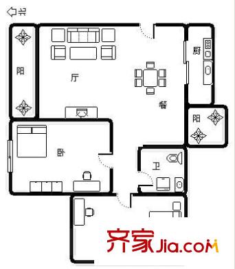 德景居戶型圖兩室兩廳戶型圖 2室2廳1衛(wèi)1廚