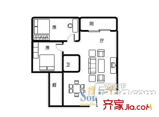 順德麗景花園戶型圖2室1廳 戶型圖 