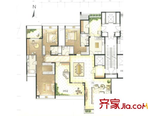 美的廣場B2戶型 01單位 套內約240平方米 6室2廳4衛(wèi)1廚