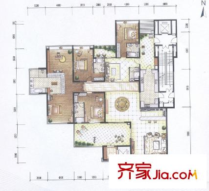 美的廣場A戶型 套內約375平方米 5室3廳5衛(wèi)1廚