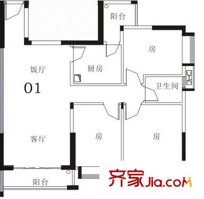 樂(lè)泰居 3室2廳 戶型圖
