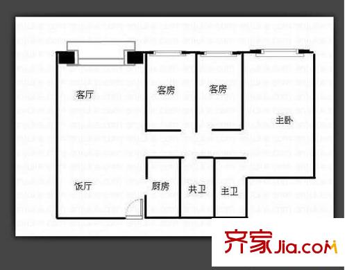 豪雅苑戶型圖3室2廳戶型圖 3室2廳2衛(wèi)1廚