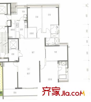 美的廣場C戶型02單位 套內約270平方米 4室2廳3衛(wèi)1廚