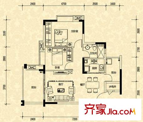 尚觀御園2座01、02單位 2室2廳1衛(wèi)1廚