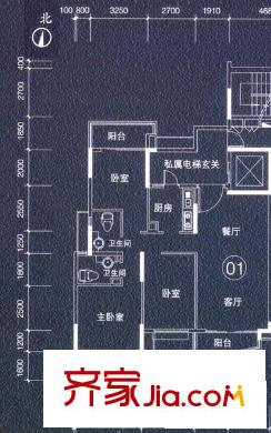 凱德瀚城18-19座01單位 3室2廳2衛(wèi)1廚