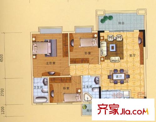 康格斯花園2座01-02單元 3室2廳2衛(wèi)1廚