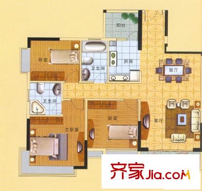 康格斯花園10座 03-05單 3室2廳2衛(wèi)1廚
